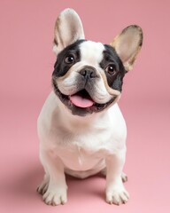Fototapeta premium Adorable French Bulldog on Pink Background Looking Playful