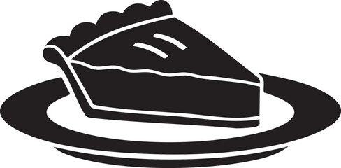 Black silhouette of a slice of pie on a plate isolated on white background