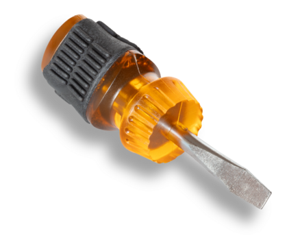 Translucent yellow flat headed screwdriver with rubber grip and shadow