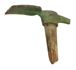 Isolated pick axe with a shatter handle and broken blade