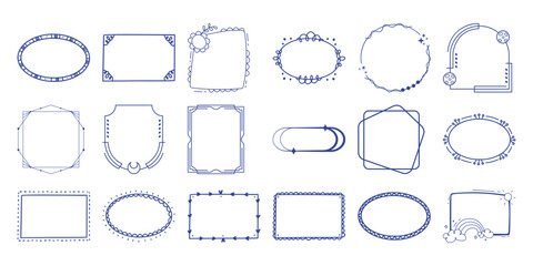 Obraz premium Collection of Hand-Drawn Decorative Blue Frames and Borders for Design
