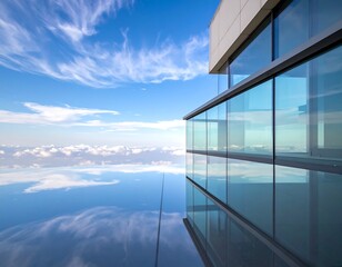 Fototapeta premium Modern architectural structure against a vibrant sky with wispy clouds