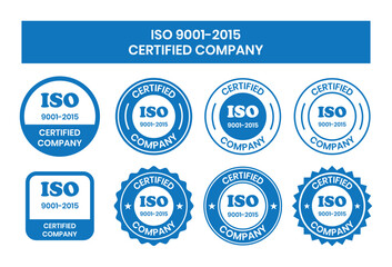 ISO 9001-2015 Certified Company Stamp. Quality Assurance and Compliance Certification Logo for Business and Manufacturing. ISO 9001-2015 Certified Company badge, flat vector, isolated illustration.