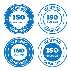 ISO 9001-2015 Certified Company Stamp. Quality Assurance and Compliance Certification Logo for Business and Manufacturing. ISO 9001-2015 Certified Company badge, flat vector, isolated illustration.