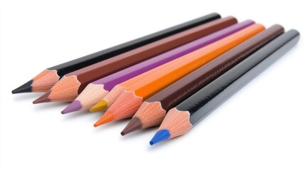 Fototapeta premium Colorful pencils arranged in artistic rows on a white background showcasing creativity and vibrant artistic expression