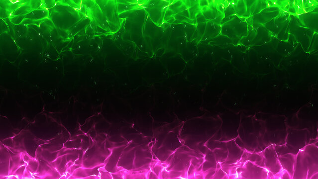 上下が燃えている緑とピンクの対立する炎のフレームのエフェクト背景