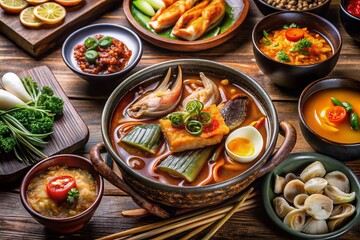 Delicious Korean Feast: Low-Light Photography of Agu Jjim, Seafood, & Kimchi