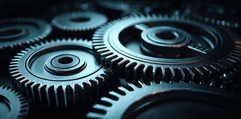 The art of engineering and mechanical processes across different industries are exemplified by a detailed close-up of interlocking gears, which showcases their intricate details and textures