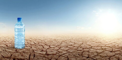 Across the parched and barren landscape, cracked earth dominates the scenery, punctuated by a solitary, forgotten metal jug that sits undisturbed, set against the vibrant backdrop of a sunset that