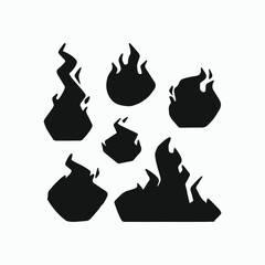 Black fire silhouettes set in various shapes. Flat vector illustration for heat, flame icons, danger warnings, or graphic game assets