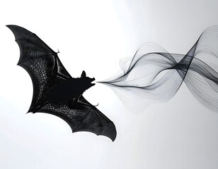silhouette of a bat emitting sonar waves from its mouth, minimal design, white background