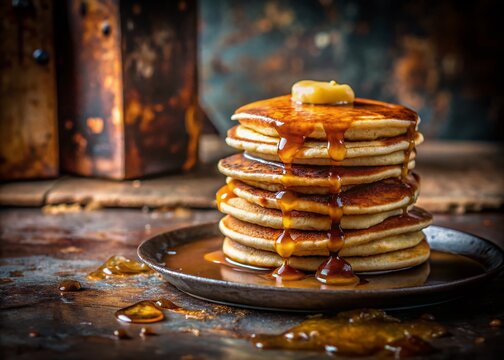 Delicious Stack of Buttery Syrup-Soaked Pancakes - Urban Exploration Photography