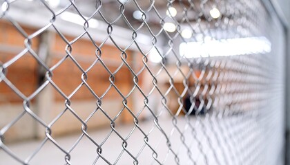 Silver Chain Link Fence Against Blurred Industrial Background