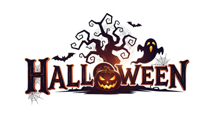 Fototapeta premium ハロウィンの夜の不気味なカボチャと幽霊のロゴ