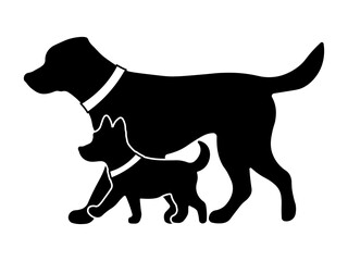 black silhouette dog with a puppy without background