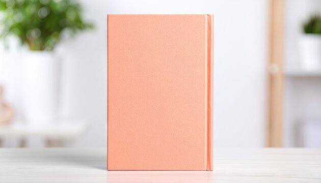Peach Hardcover Book Mockup on White Table