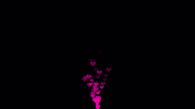 Pink Hearts Rising Stream Animation - Alpha Channel Overlay, Social Media Like Reaction Emojis Motion Graphic