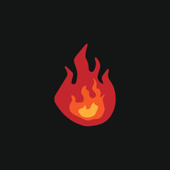 Stylized abstract fire flame icon in red-orange color on a dark background. Flat vector illustration for heat, energy, danger, and game assets