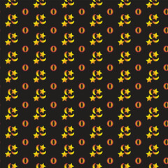 Golden Stars and Moons Celestial Pattern on Dark Background