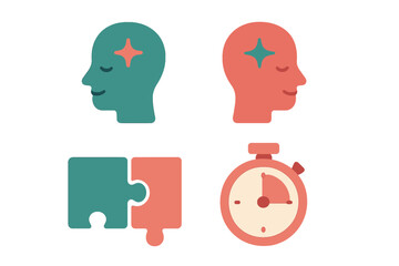 Conceptual symbols for creative thinking, mental clarity, problem solving, and time management