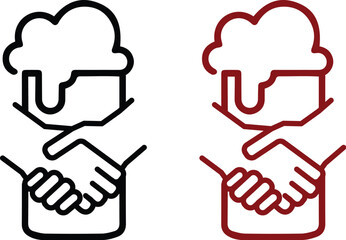 Brew Bar Beverage Drink Logo with Handshake Icon Vector EPS Transparent Background 
