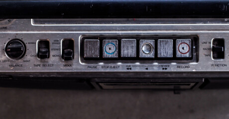 Vintage Cassette Player Buttons and Controls Close-Up Shot
