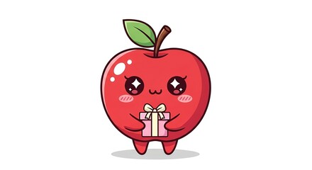 Vector cartoon illustration of a red apple with a green leaf and a worm, symbolizing fresh and healthy fruit for a natural diet