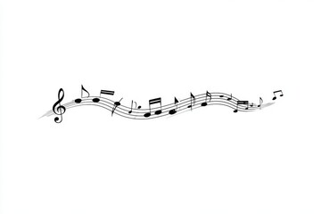 The Treble Clef Wavy Staff is showcased in an Elegant Musical Graphic representing Melody Rhythm Tune Art with Black and White Music Notes