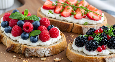 Artisan Berry Toast: Fresh Fruit & Creamy Spread for Healthy Breakfast & Brunch