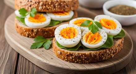 Healthy Boiled Eggs on Whole Grain Toast with Avocado & Greens | Nutritious Breakfast Idea