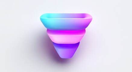 A clean white background provides the setting for a vibrant 3D icon of a sales and marketing funnel in blue, orange, and red, embodying the concept of business process strategy and conversion stages