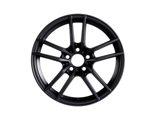 Obraz premium A sleek black alloy wheel with a modern design, featuring multiple spokes and a circular shape.