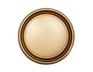 A circular, golden surface with a smooth texture and concentric rings, showcasing a metallic sheen.