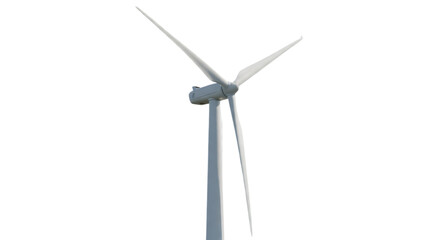 Wind turbine generating clean energy isolated on transparent background, sustainability