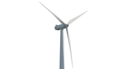 Wind turbine generating clean energy isolated on transparent background, sustainability