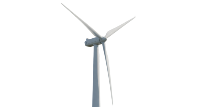 Wind turbine generating clean energy isolated on transparent background, sustainability