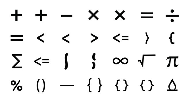 A comprehensive glyph set of essential mathematical symbols and notation for science, education, and design projects