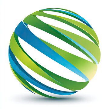 A classic globe logo with latitude lines green and blue eco-conscious and international isolated on white background