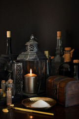 Alchemist's laboratory with various potions