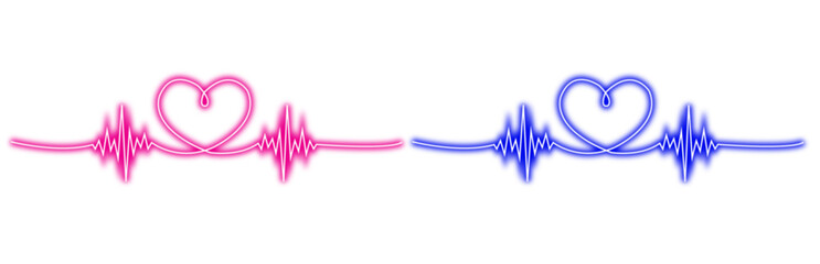 Two neon outline heartbeats with a heart in the middle