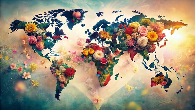 Double Exposure Heart & World: Celebrating Love & Gratitude on World Gratitude Day - Powered by Adobe