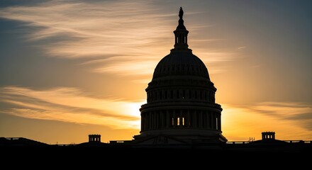 US Capitol Building Silhouette at Sunset