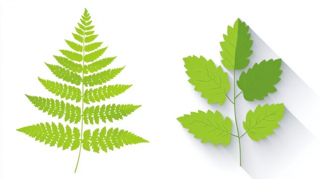 Against a white backdrop, a vibrant green fern frond stands alone, perfect for incorporating into botanical motifs