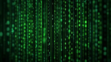 Futuristic digital cyberspace with flowing green computer code and abstract data streams, representing technology and virtual reality - Powered by Adobe