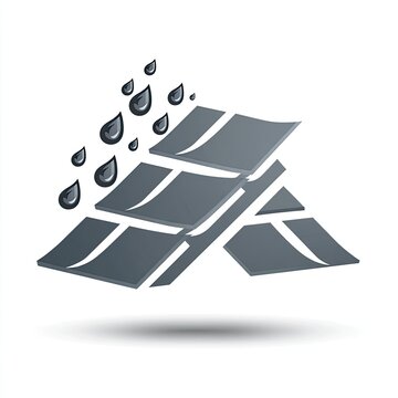 Roofing Logo A minimalist roof logo with raindrops waterproofing theme sharp angles stormy gray isolated on white background