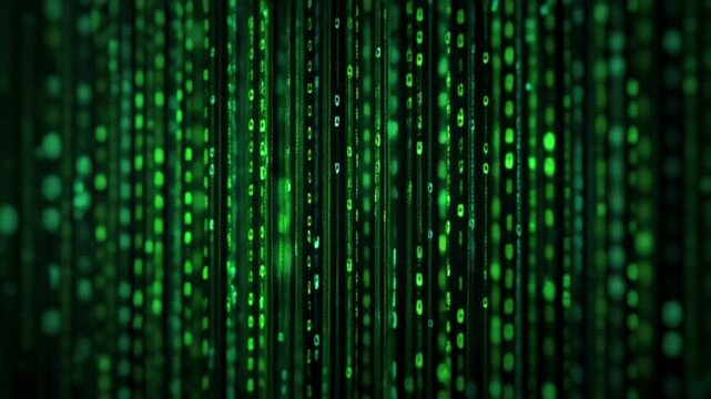 Futuristic digital cyberspace with flowing green computer code and abstract data streams, representing technology and virtual reality - Powered by Adobe