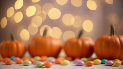 soft bokeh light background with pumpkins and candy - Powered by Adobe