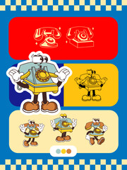 Vintage poster design character set of telephone