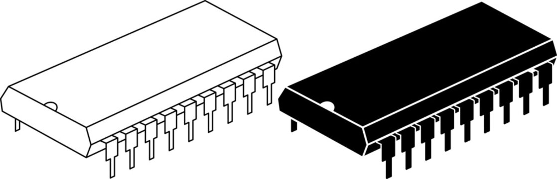Integrated circuit or microchip icon set