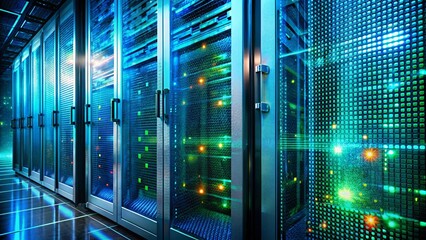 Double Exposure: Server Rack Close-up - Data Center Technology & Hardware